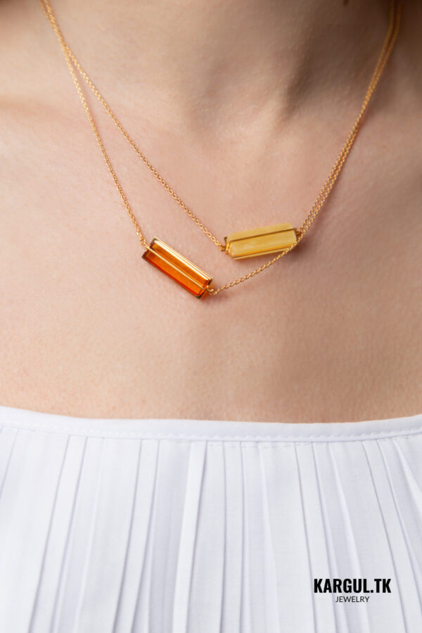 Bernsteinkette gold, Mikro No.5 mit hellem Bernstein – Bild 3