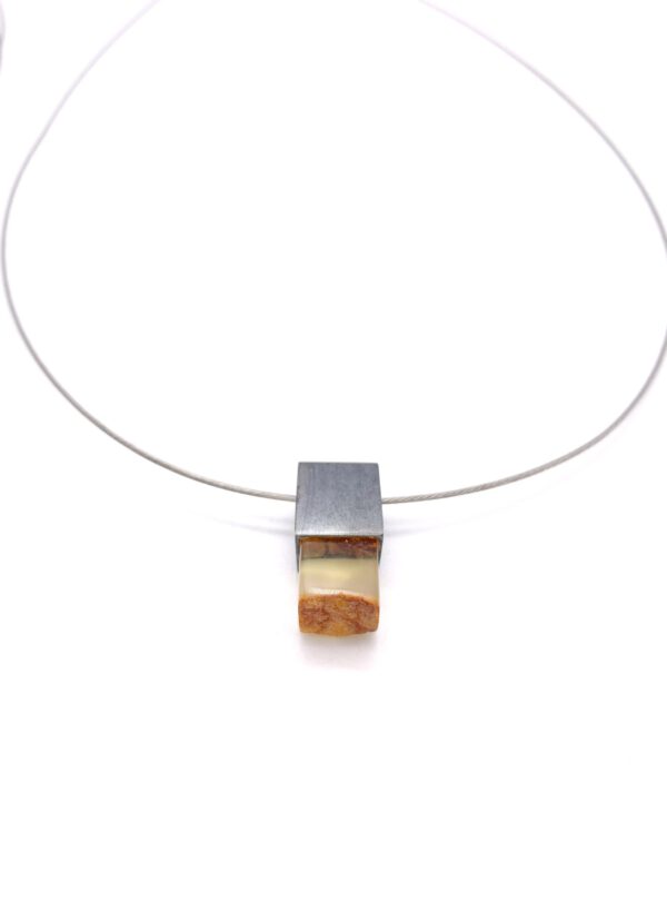 Bernsteinkette, Würfel Silber oxidiert – Bild 1