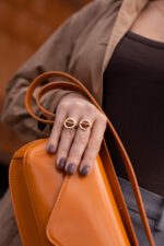 Bernstein Ring gold, Rondo No.2 in Cognac – Bild 2