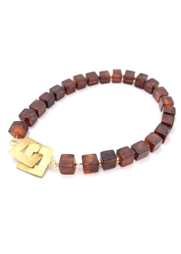 Bernstein Würfelarmband Cognac mit Gold – Bild 1