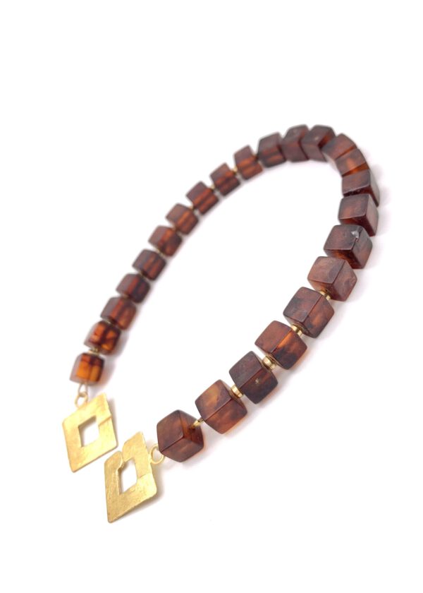 Bernstein Würfelarmband Cognac mit Gold – Bild 4