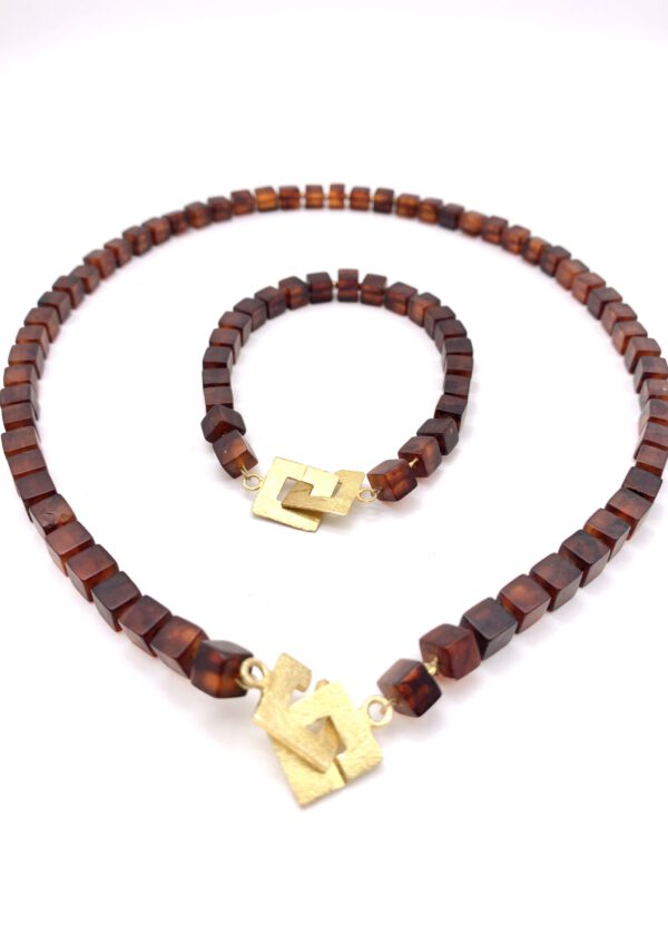 Bernstein Würfelarmband Cognac mit Gold – Bild 6
