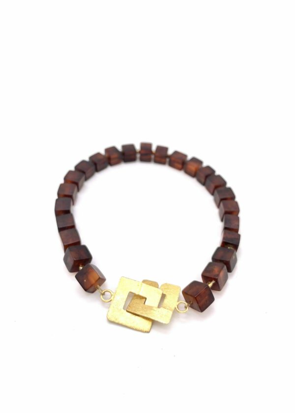 Bernstein Würfelarmband Cognac mit Gold – Bild 5
