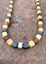 Bernsteinkette Würfel Farbmelange matt mit Silber – Bild 5