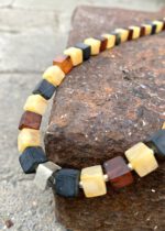 Bernsteinkette Würfel Farbmelange matt mit Silber – Bild 2