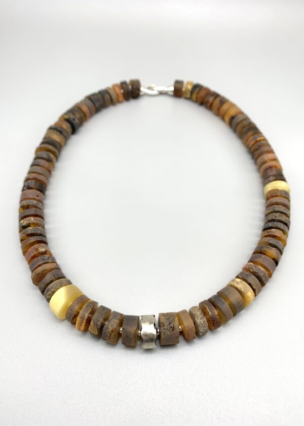 Natur Bernstein Kette mit Silber – Bild 2
