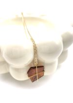 Bernsteinkette gold, Polygon No.5 in Cognac – Bild 7