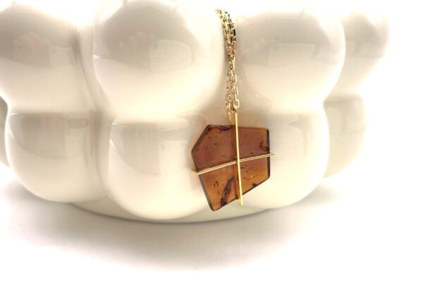 Bernsteinkette gold, Polygon No.5 in Cognac – Bild 8
