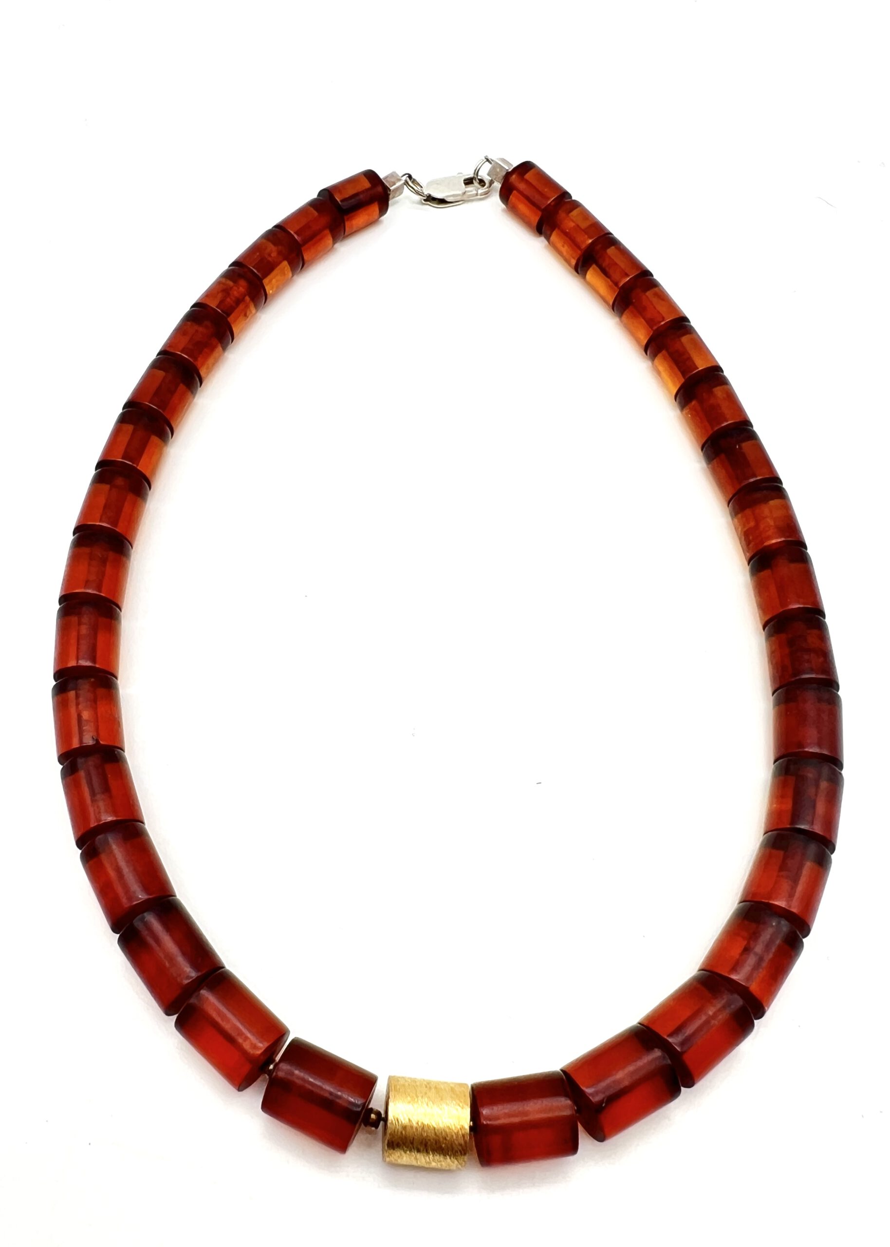 IMG_0592 Bernsteinkette Cognac, Silber vergoldet, Statement-Kette – Bild 1