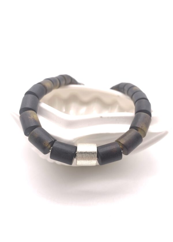 schwarzer Bernstein Kette mit Silber – Bild 9