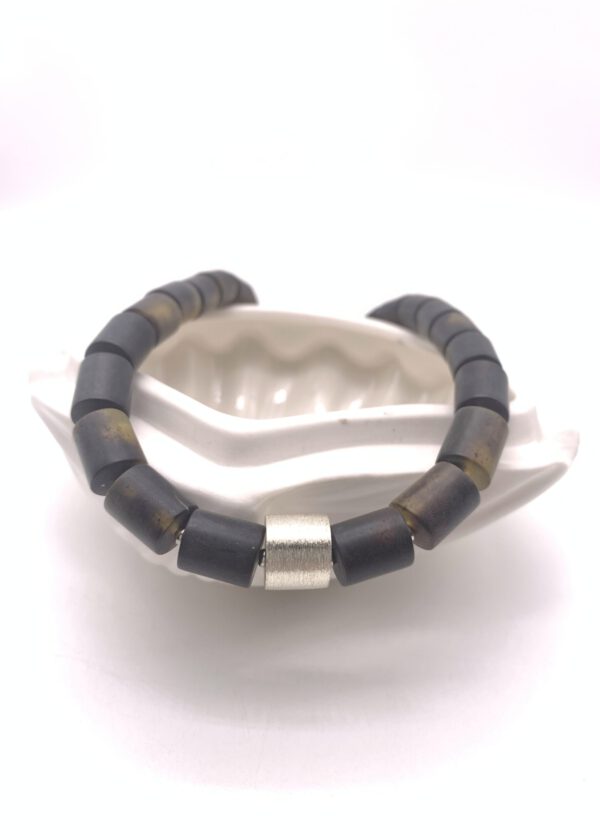 schwarzer Bernstein Kette mit Silber – Bild 10