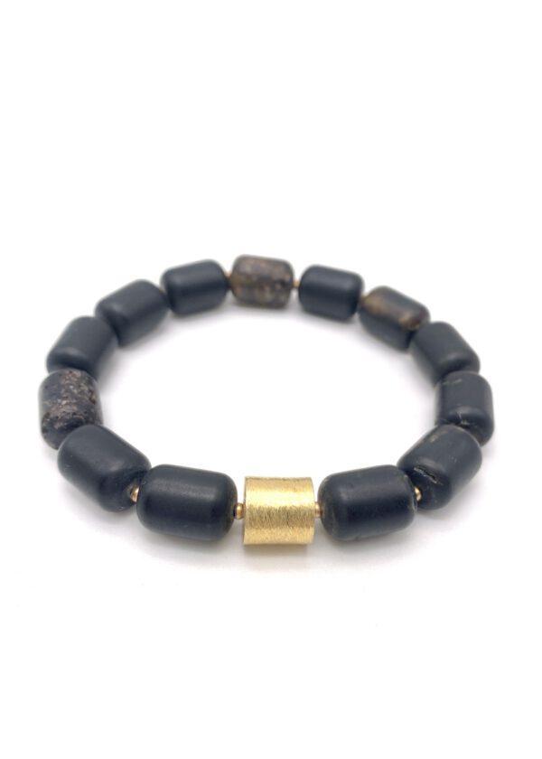 schwarzer Bernstein Armband mit gold – Bild 3