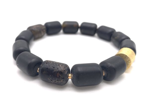 schwarzer Bernstein Armband mit gold – Bild 5