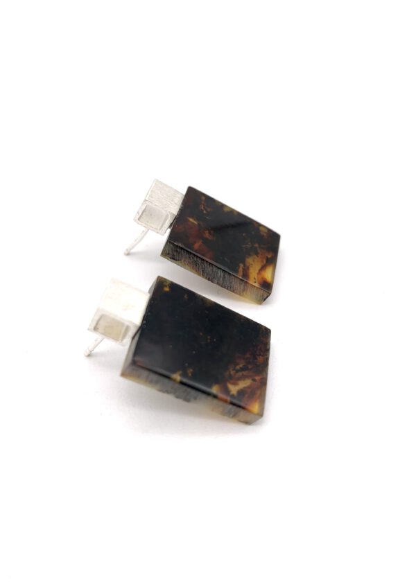 Bernstein Ohrstecker Quadrat schwarz – Bild 3
