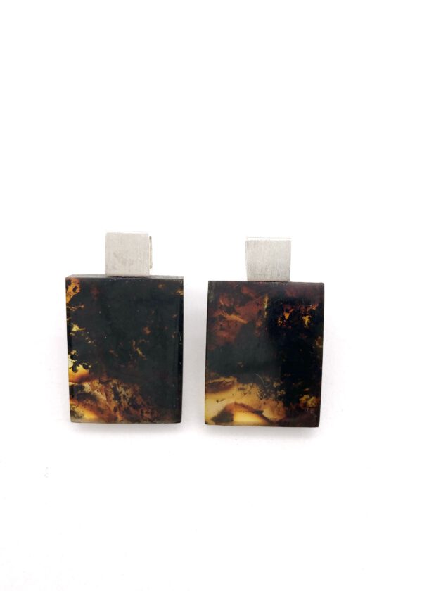 Bernstein Ohrstecker Quadrat schwarz – Bild 1